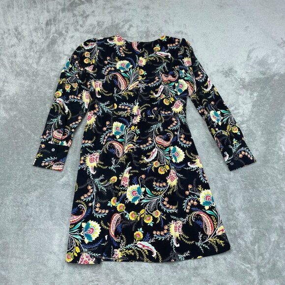 Loft Floral Paisley Long Sleeve A-Line Dress Size 4 Black Multicolor a0494 - Picture 6 of 7
